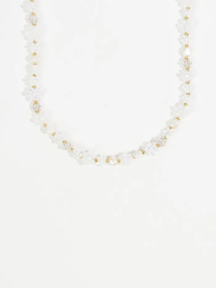 Women Flower Glass Seed Bead Pearl Choker Necklace Goldwhite Altar039d State Jewelry