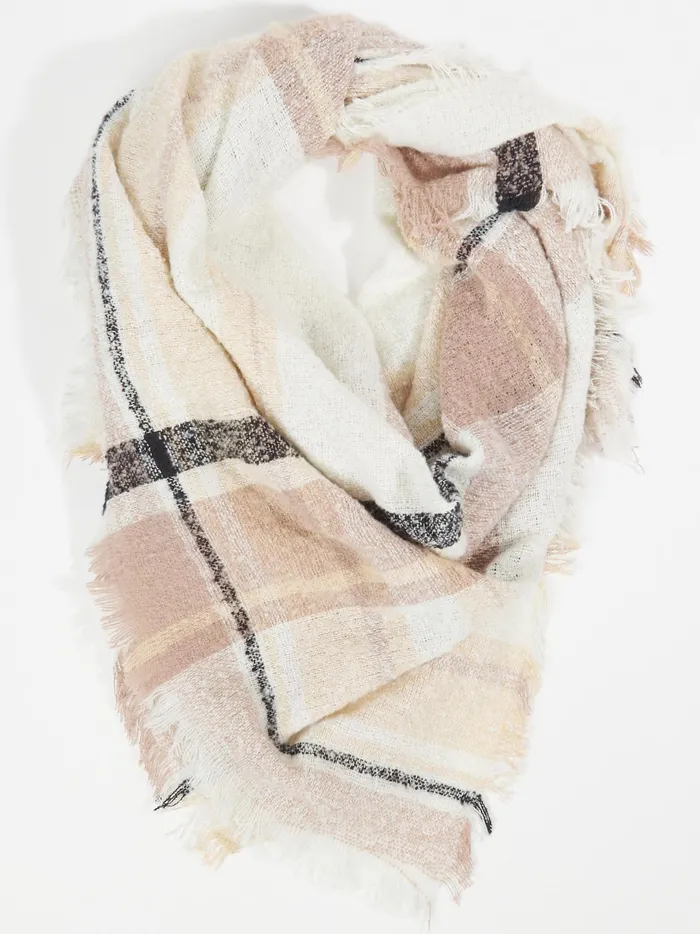 Women Frayed Plaid Scarf Brownpink Altar039d State Bandanas Scarves