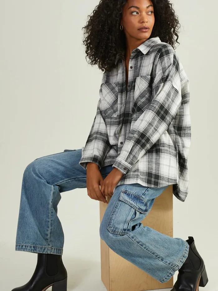 Women Haisley Plaid Flannel Blackcream Altar039d State Blouses