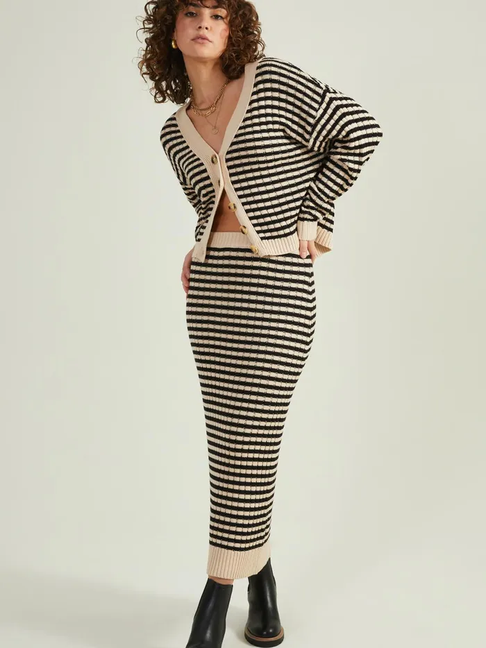 Women Halle Striped Cardigan Creamblack Altar039d State Sweaters