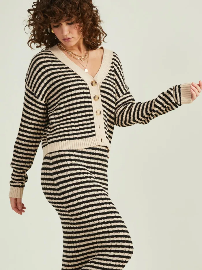 Women Halle Striped Cardigan Creamblack Altar039d State Sweaters