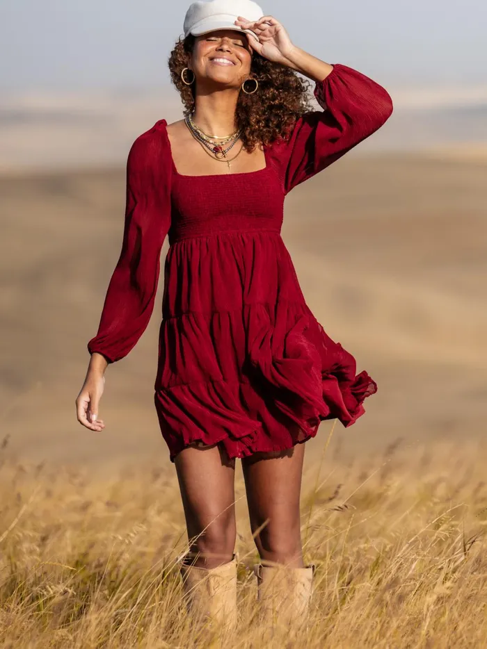 Women Harley Smocked Dress Darkred Altar039d State Casual