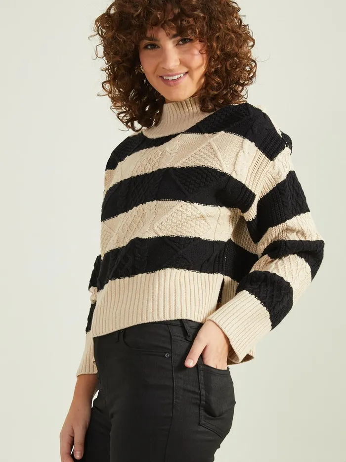 Women Harley Striped Mock Neck Sweater Taupeblack Altar039d State Sweaters