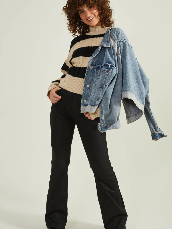 Women Harley Striped Mock Neck Sweater Taupeblack Altar039d State Sweaters