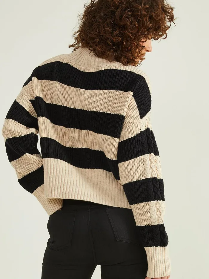 Women Harley Striped Mock Neck Sweater Taupeblack Altar039d State Sweaters