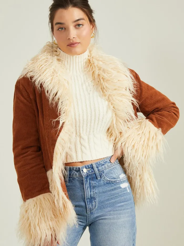 Women Holland Corduroy Fur Jacket Camel Altar039d State Jackets