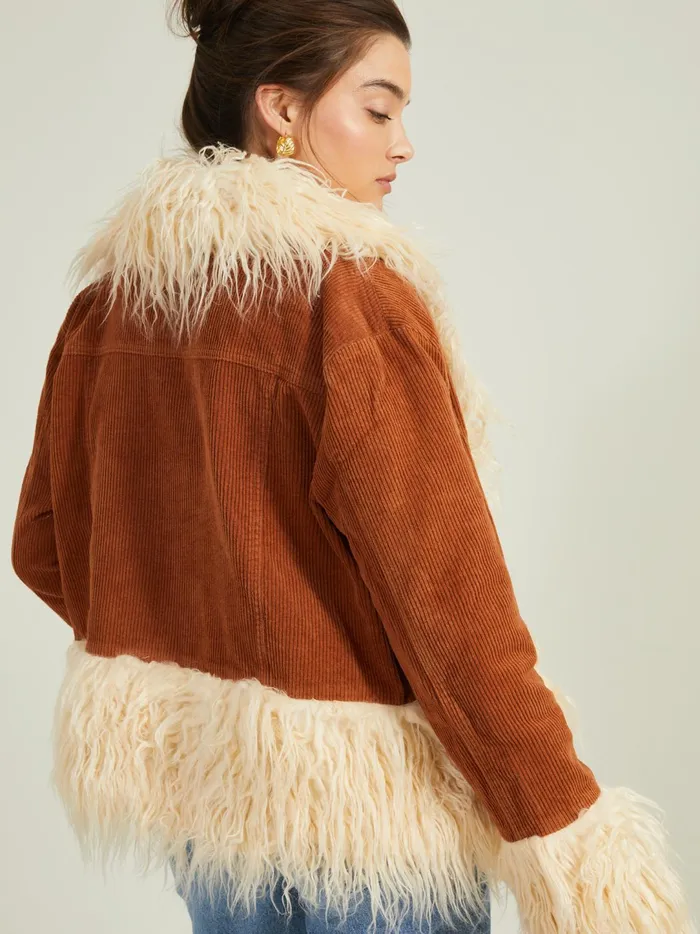 Women Holland Corduroy Fur Jacket Camel Altar039d State Jackets