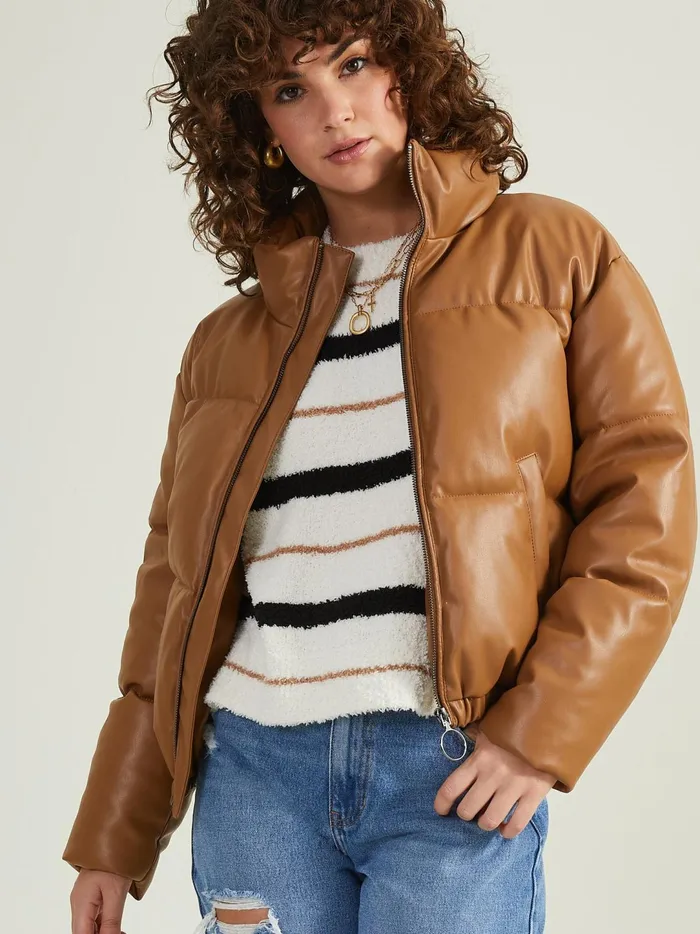 Women Hollis Leather Puffer Jacket Caramel Altar039d State Jackets