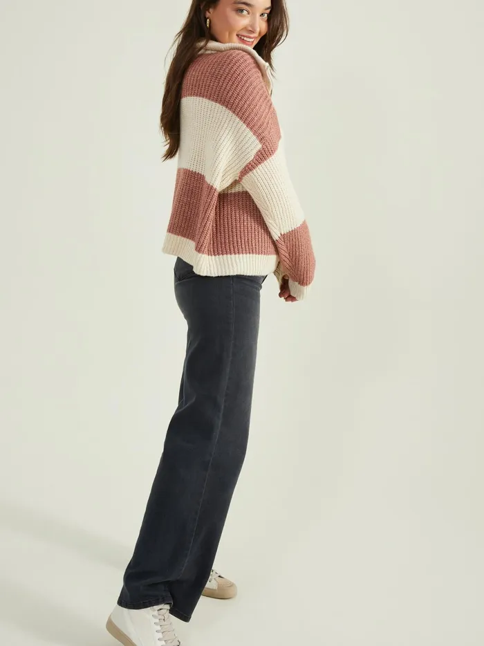 Women Ilana Striped Quarter Zip Sweater Mauveivory Altar039d State Sweaters