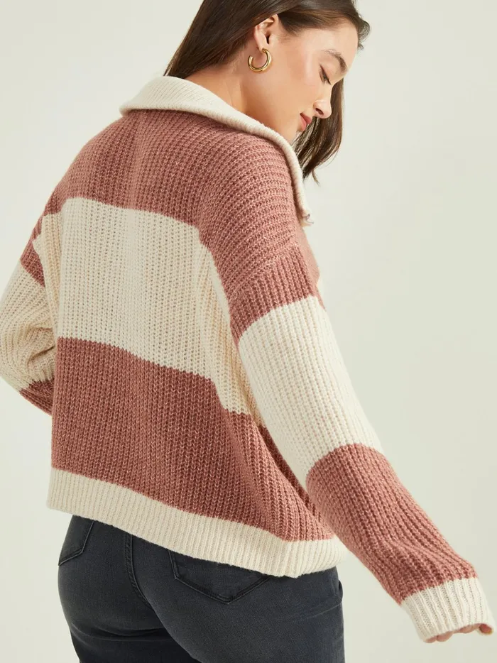 Women Ilana Striped Quarter Zip Sweater Mauveivory Altar039d State Sweaters