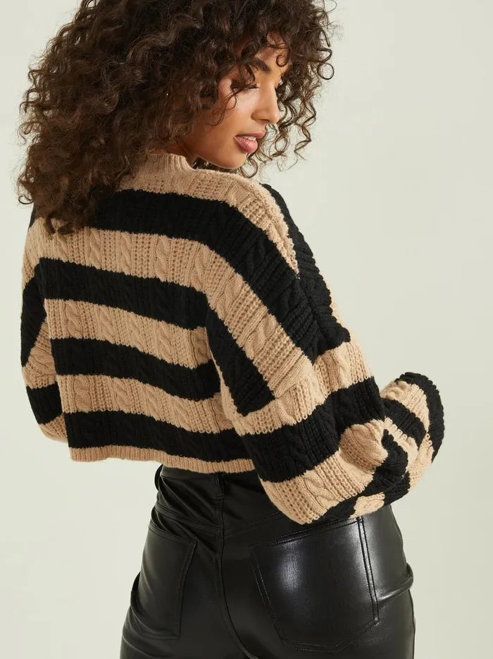 Women Jade Cropped Striped Sweater Tanblack Altar039d State Sweaters