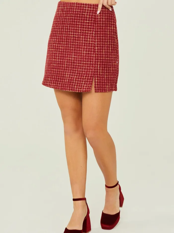 Women Joslyn Tweed Notch Skirt Burgundy Altar039d State Skirts Skorts