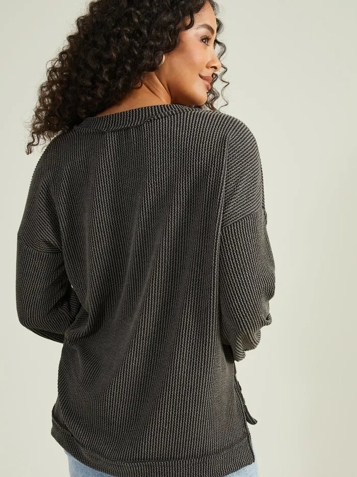 Women Journee Ribbed VNeck Tunic Charcoal Altar039d State Blouses
