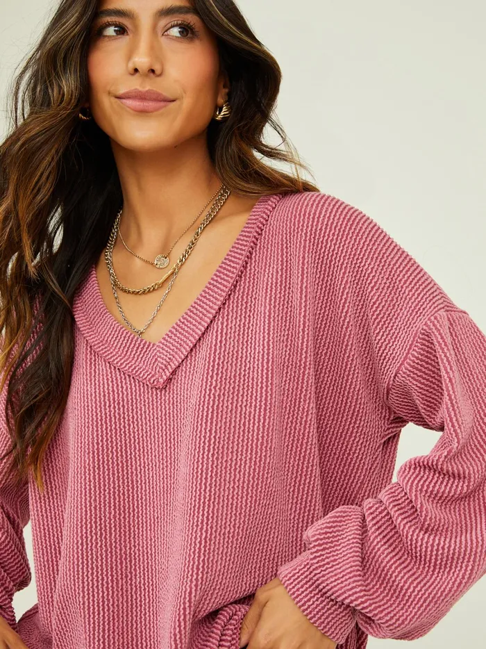 Women Journee Ribbed VNeck Tunic Mauvedark Altar039d State Blouses