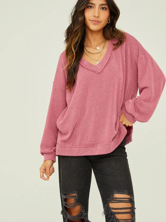 Women Journee Ribbed VNeck Tunic Mauvedark Altar039d State Blouses