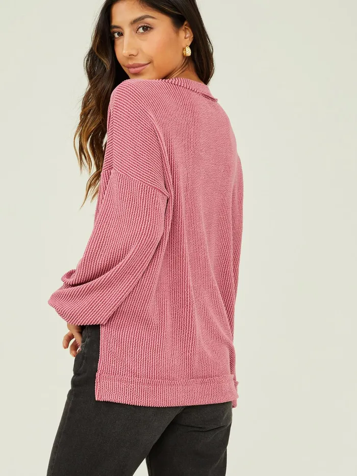 Women Journee Ribbed VNeck Tunic Mauvedark Altar039d State Blouses
