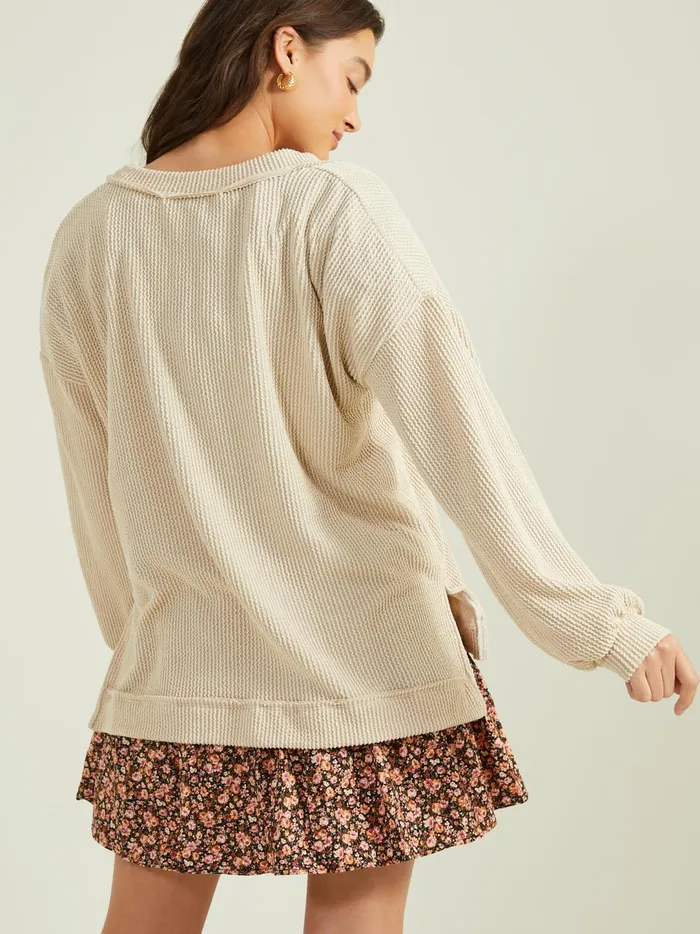 Women Journee Ribbed VNeck Tunic Oat Altar039d State Blouses