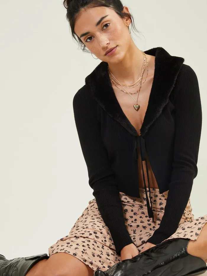Women Kimberly Fur Collar Cardigan Black Altar039d State Cardigans