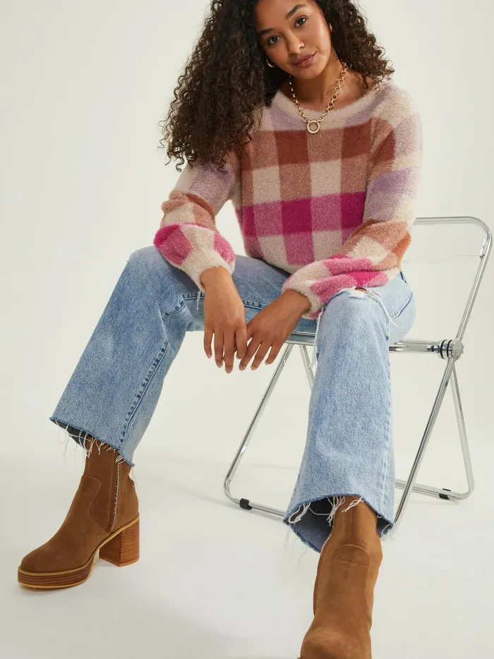 Women Kit Plaid Sweater Taupepink Altar039d State Sweaters