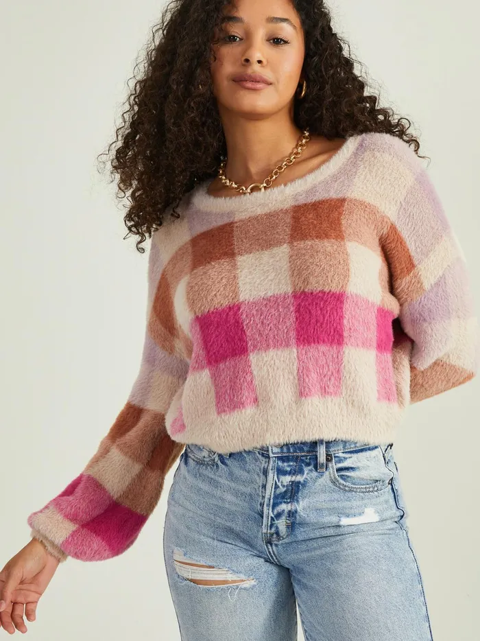 Women Kit Plaid Sweater Taupepink Altar039d State Sweaters