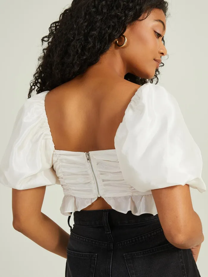Women Krystal Rosette Peplum Top Ivory Altar039d State Blouses