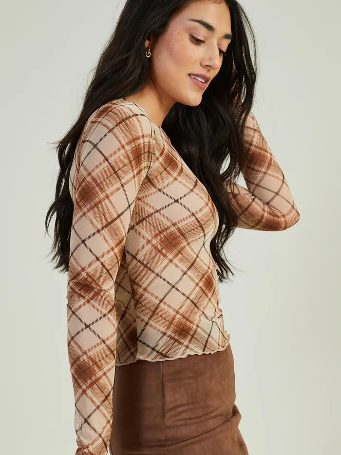 Women Lainey Plaid Mesh Top Brownmulti Altar039d State Blouses