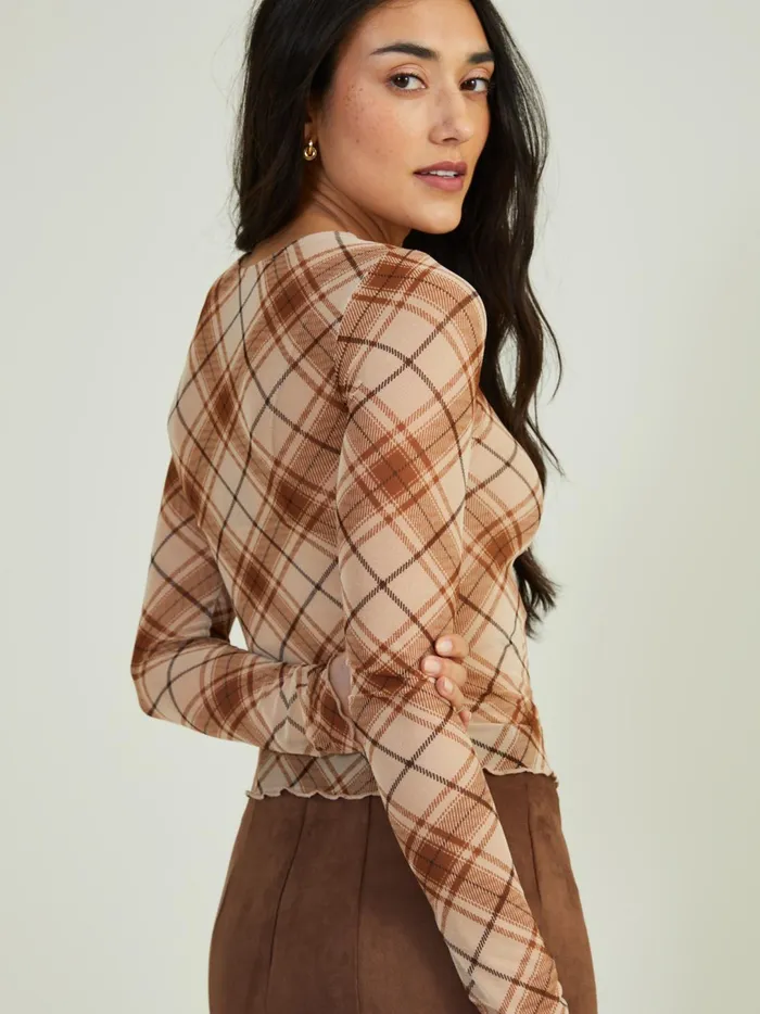 Women Lainey Plaid Mesh Top Brownmulti Altar039d State Blouses