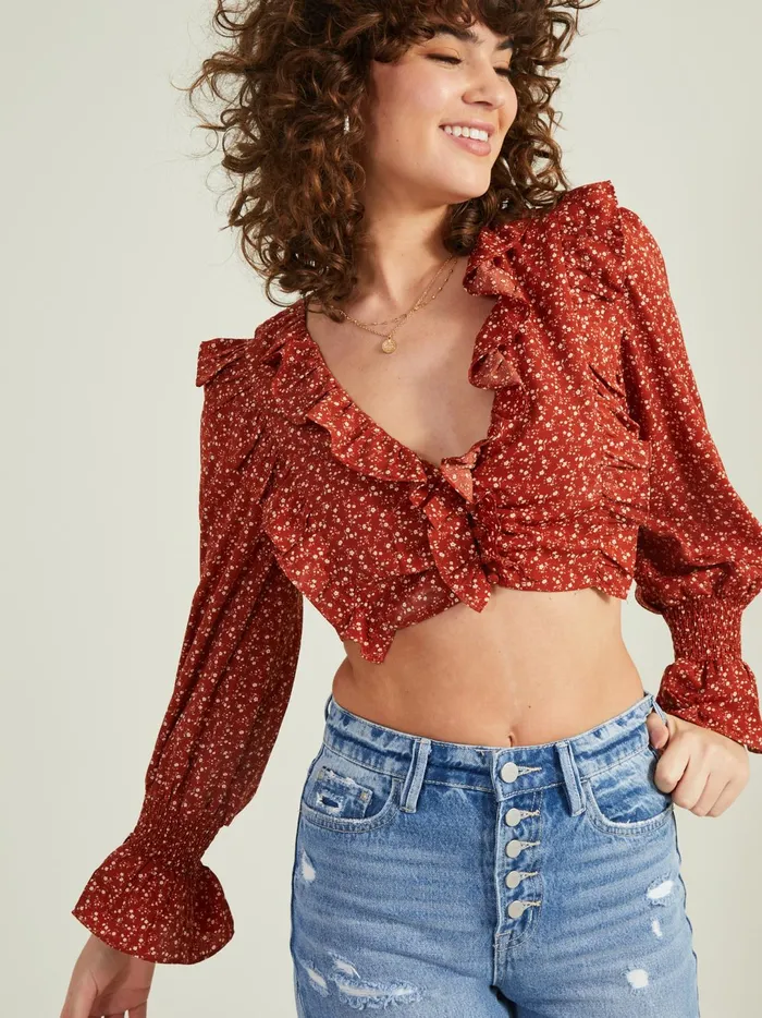 Women Lana Floral Ruffle Top Rust Altar039d State Blouses