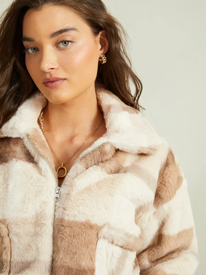 Women Lana Plaid Fur Jacket Taupemulti Altar039d State Jackets