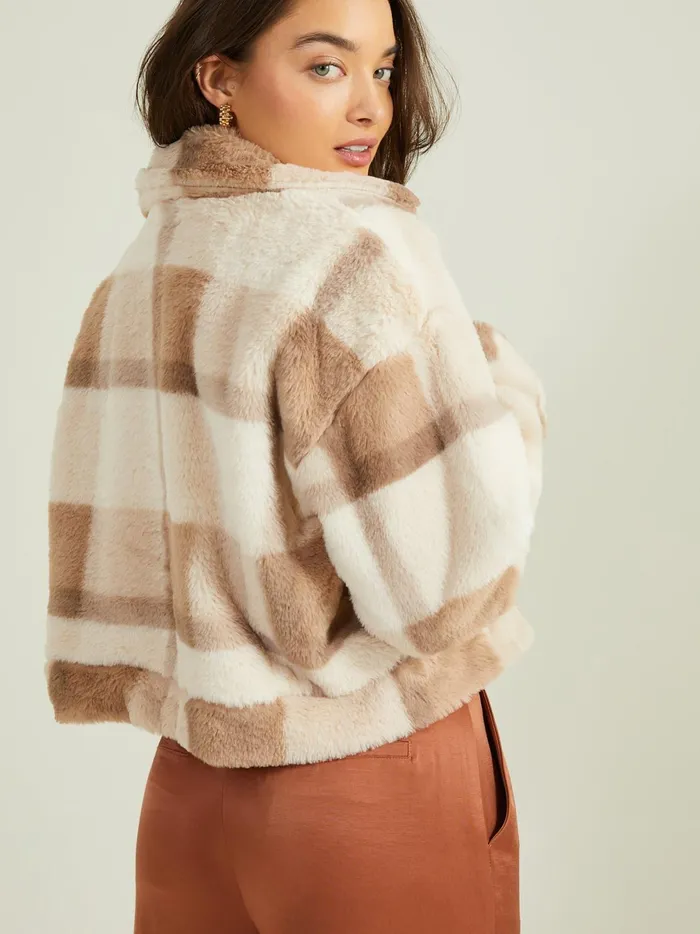 Women Lana Plaid Fur Jacket Taupemulti Altar039d State Jackets
