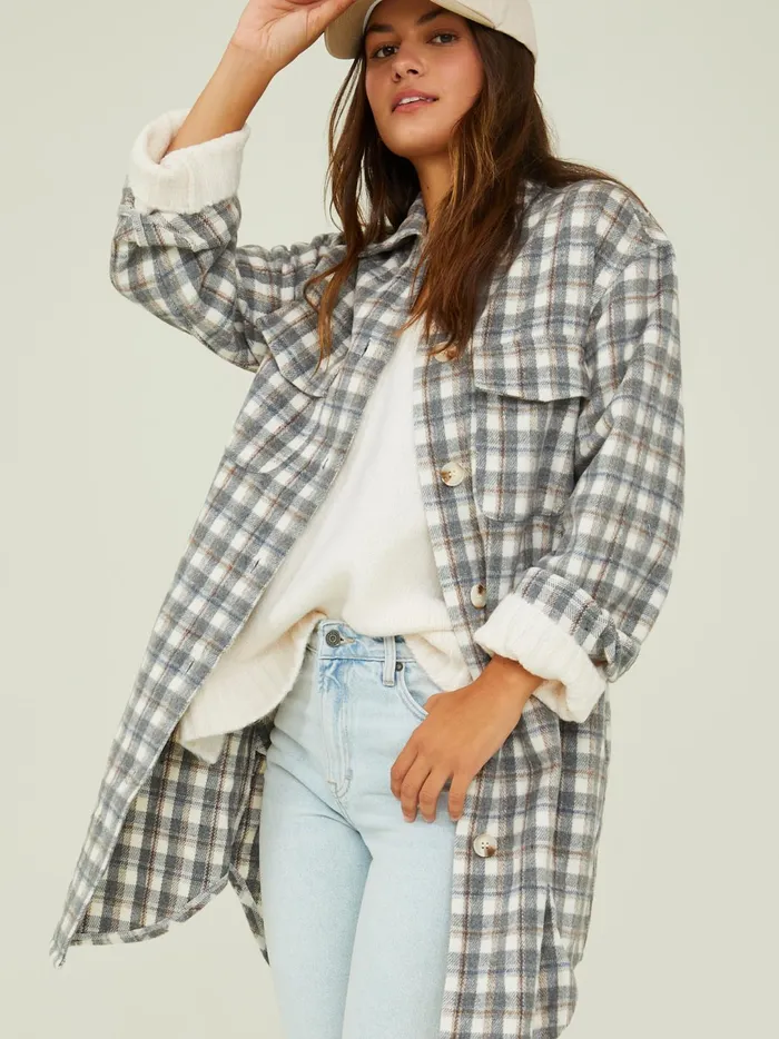 Women Laney Long Plaid Shacket Grey Altar039d State Jackets