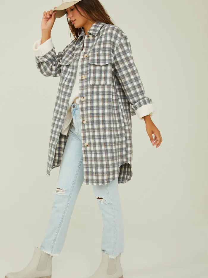 Women Laney Long Plaid Shacket Grey Altar039d State Jackets