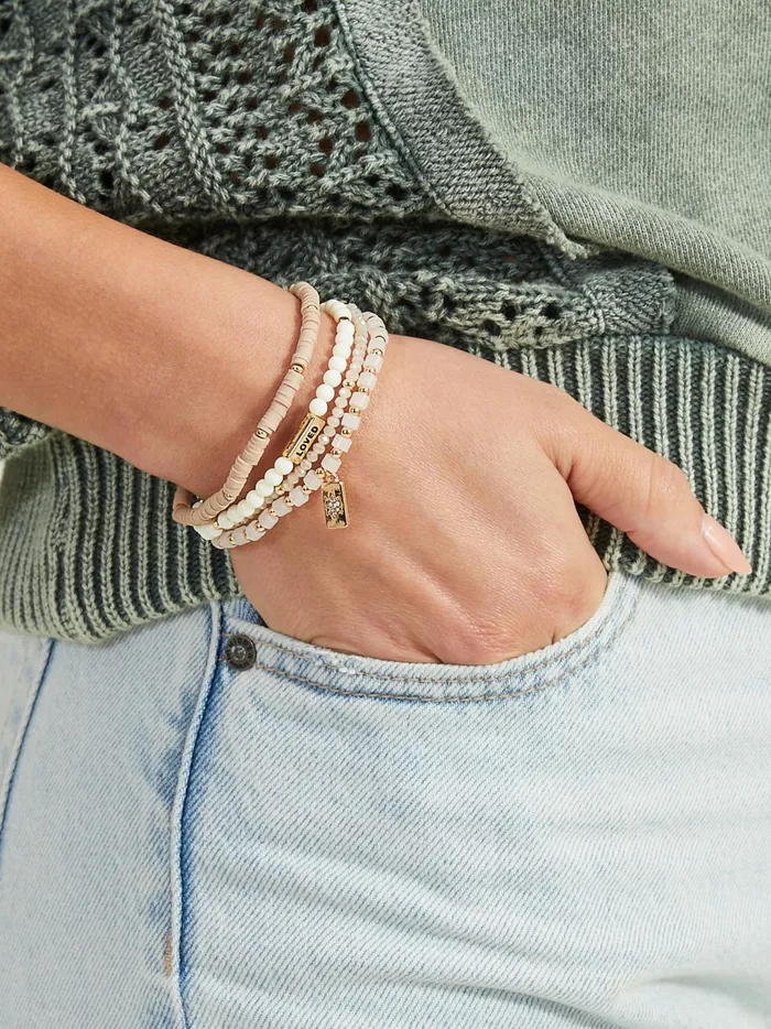 Women Layered Beaded Stretch Charm Bracelet Pack Natural Altar039d State Jewelry