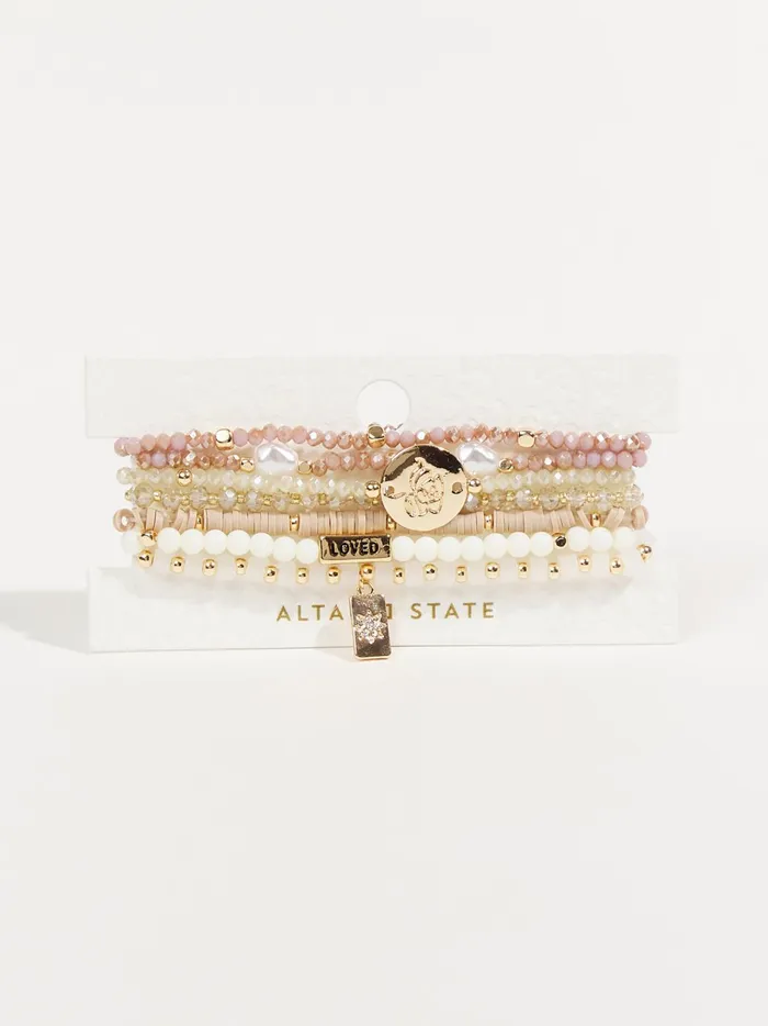Women Layered Beaded Stretch Charm Bracelet Pack Natural Altar039d State Jewelry
