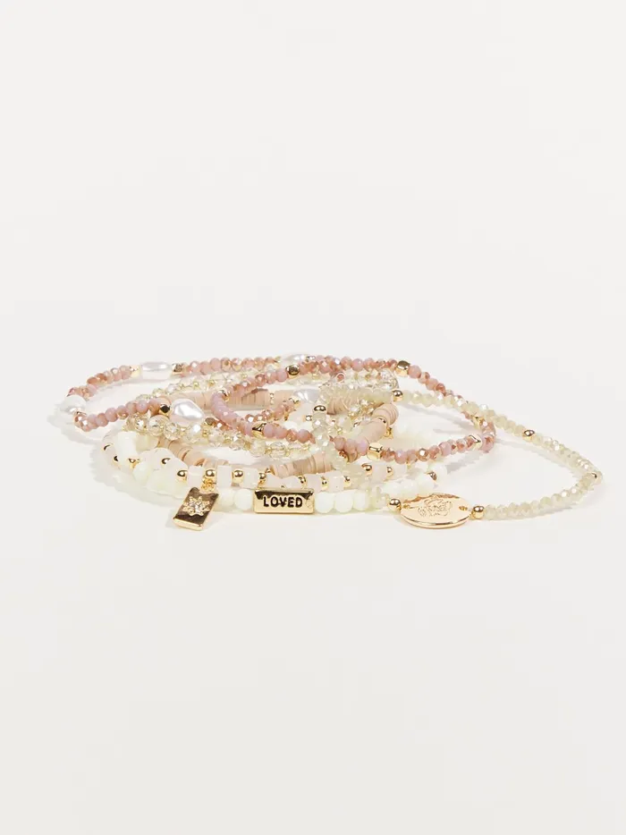 Women Layered Beaded Stretch Charm Bracelet Pack Natural Altar039d State Jewelry