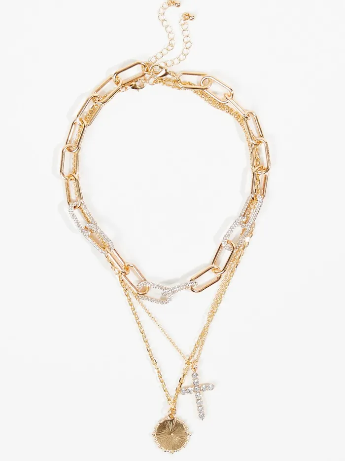 Women Layered Crystal Necklace Gold Altar039d State Jewelry