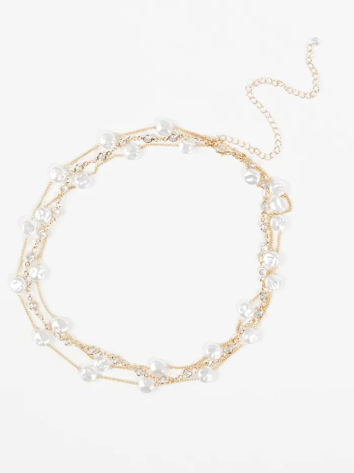 Women Layered Flat Pearl Necklace Gold Altar039d State Jewelry