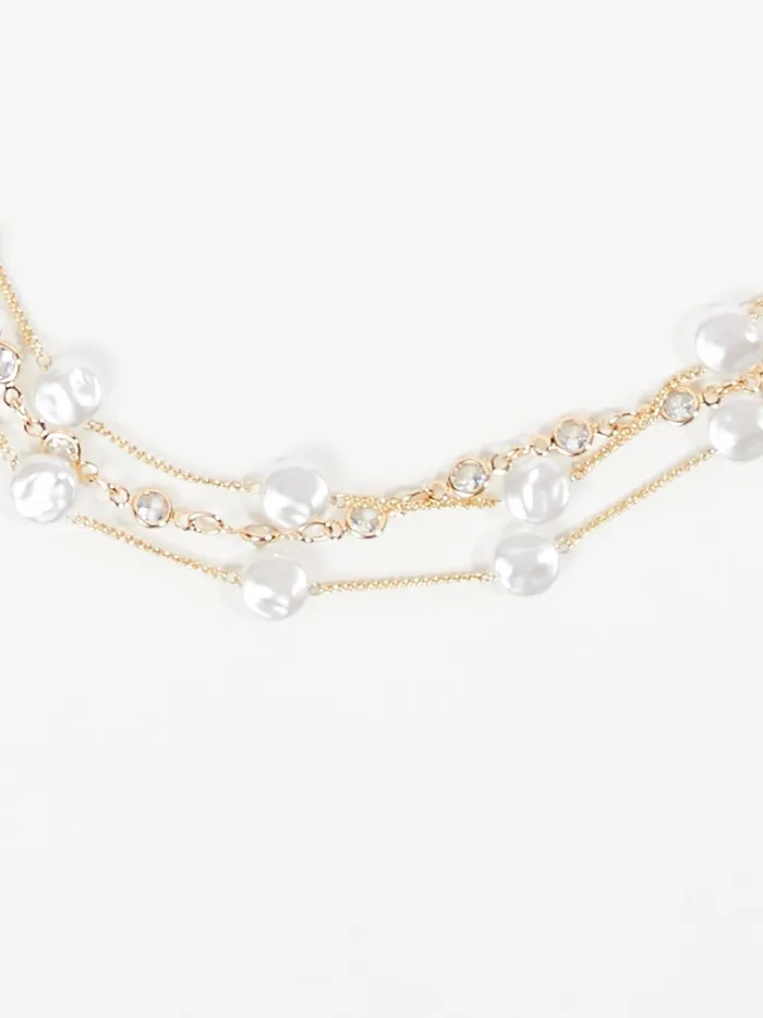 Women Layered Flat Pearl Necklace Gold Altar039d State Jewelry