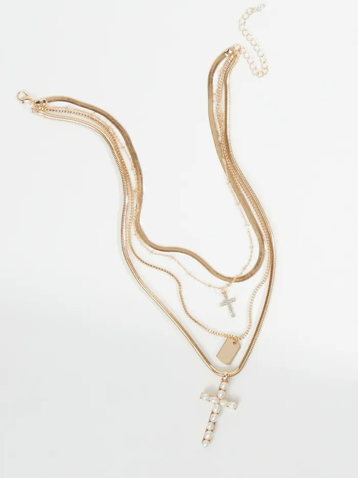 Women Layered Pearl Cross Pendant Necklace Gold Altar039d State Jewelry