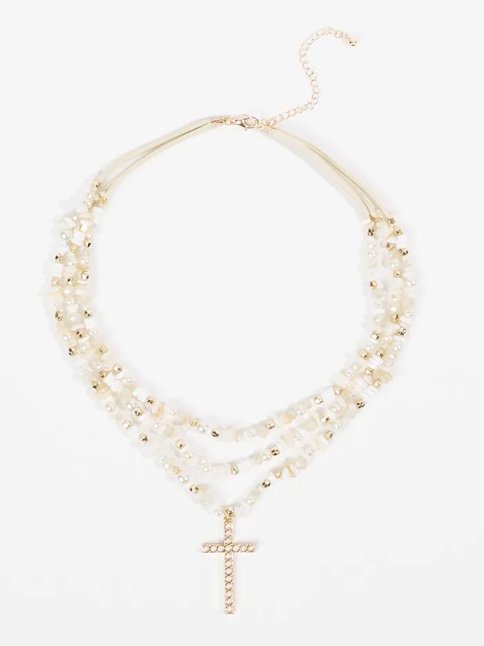 Women Layered Stone Cross Necklace Gold Altar039d State Jewelry