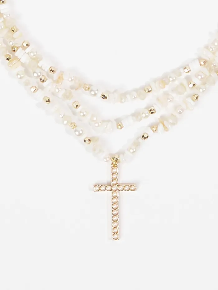 Women Layered Stone Cross Necklace Gold Altar039d State Jewelry