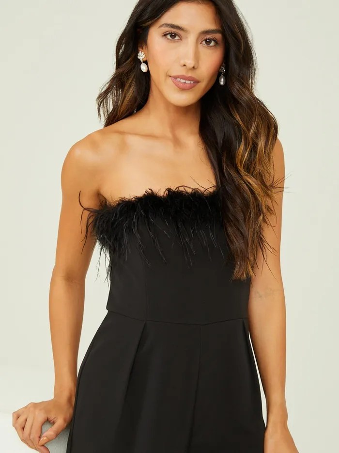 Women Leah Feather Trim Jumpsuit Black Altar039d State Rompers Jumpsuits