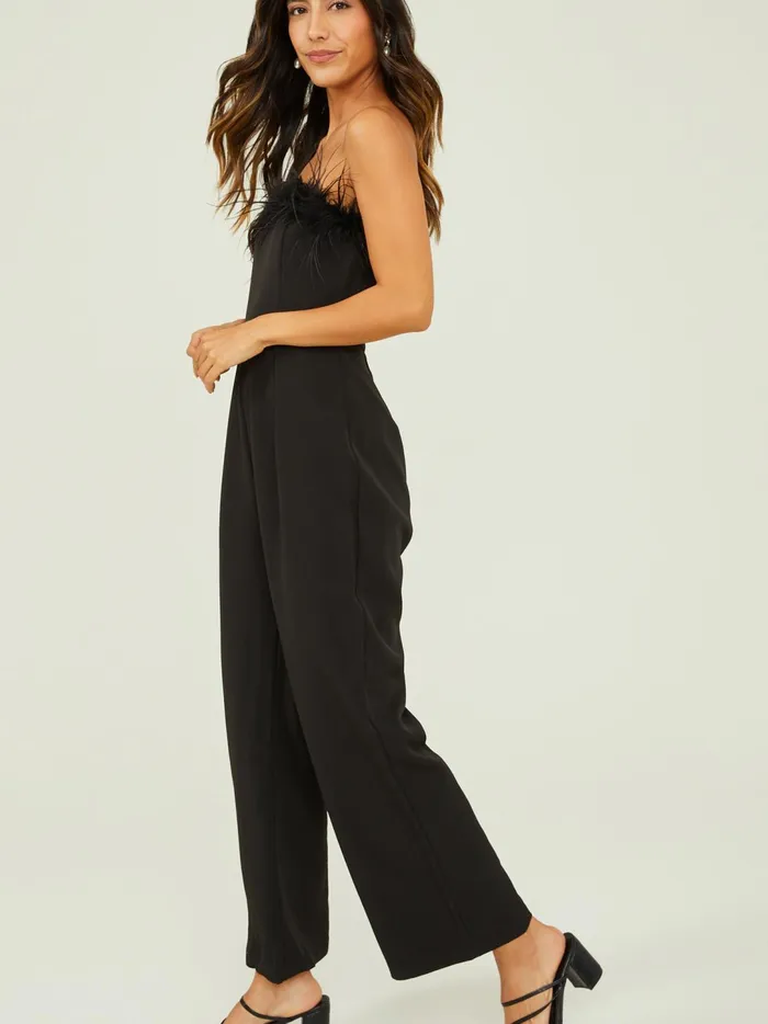 Women Leah Feather Trim Jumpsuit Black Altar039d State Rompers Jumpsuits