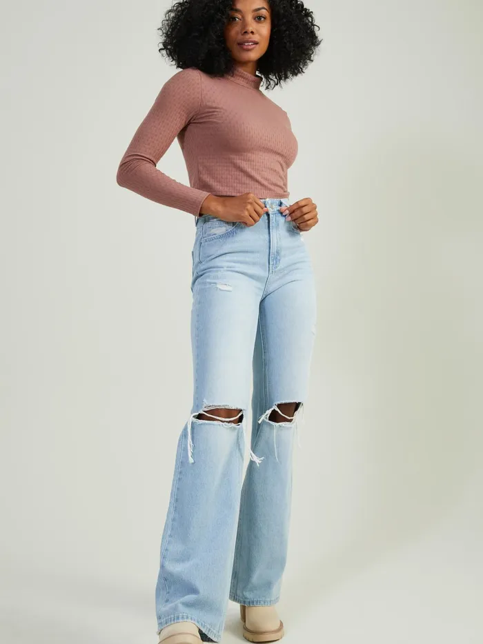 Women Leia Ribbed Mock Neck Top Mauve Altar039d State Blouses