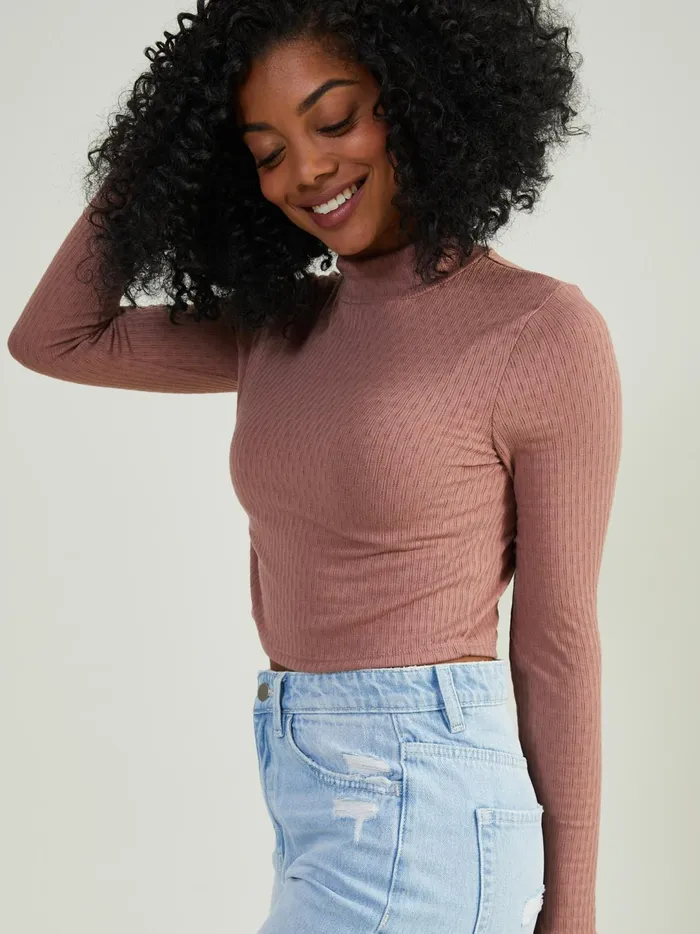 Women Leia Ribbed Mock Neck Top Mauve Altar039d State Blouses