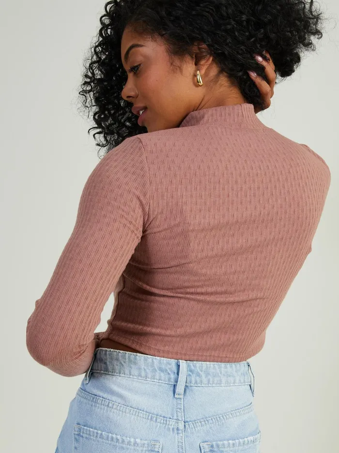 Women Leia Ribbed Mock Neck Top Mauve Altar039d State Blouses