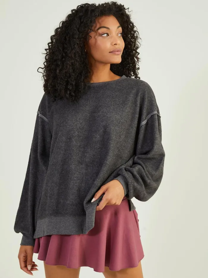 Women Leisure Fleece Top Charcoal Altar039d State Activewear