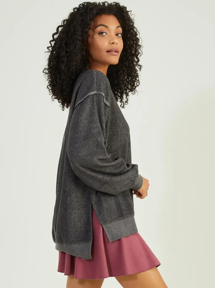 Women Leisure Fleece Top Charcoal Altar039d State Activewear