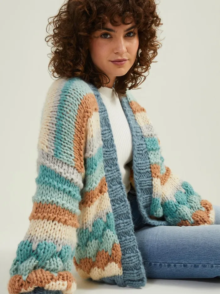 Women Lilith Chunky Knit Cardigan Bluecombo Altar039d State Sweaters