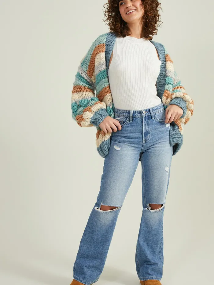 Women Lilith Chunky Knit Cardigan Bluecombo Altar039d State Sweaters